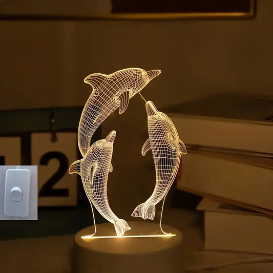 3D Dolphin LED Night Light - USB Powered Warm Light Single Color with Switch Button, Home Decor Gift, Electronic Components Included,, Operating Voltage ≤36V