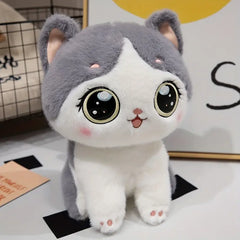 Cuddly Cartoon Cat Plush Toy - Soft Polyester Stuffed Animal Companion, Perfect for Room Decor & Birthday Gifts, Black/Grey