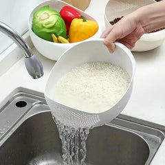 Versatile Rice Washing Bowl with Easy-Drain Strainer - Food-Safe Plastic, Perfect for Healthy Meal Prep & Kitchen Efficiency