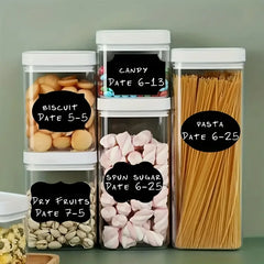 36pcs Reusable Food Storage Container Labels with Pen - Waterproof, Glue-Free, Self-Adhesive Blackboard Sticker, Vinyl Material, for Spices, Cheese, and More, Kitchen Organization Accessories