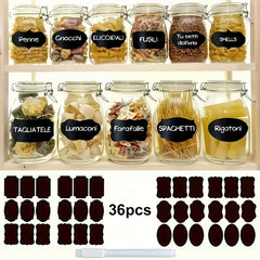 36pcs Reusable Food Storage Container Labels with Pen - Waterproof, Glue-Free, Self-Adhesive Blackboard Sticker, Vinyl Material, for Spices, Cheese, and More, Kitchen Organization Accessories