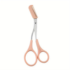 Pink Eyebrow Trimming Scissors with Built-In Comb, Stainless Steel Precision Grooming Tool, Handheld Facial Care Accessory for Perfect Brows