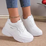 Women's Solid Color Casual Sneakers, Lace Up Soft Sole Platform Sporty Trainers, Heightening Low-top Trendy Shoes