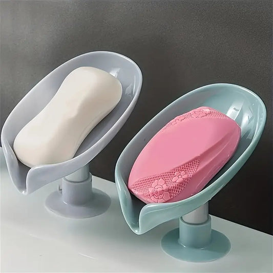 1/2pcs Leaf Shape Soap Box Drain Soap Holder Bathroom Accessories Suction Cup Soap Dish Tray Soap Dish For Bathroom Soap Container, Bathroom Organizers & Storage 800