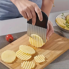 Stainless Steel Crinkle Cutter - Versatile Wavy Slicer for Fruits, Vegetables & Salads - Durable Kitchen Gadget for Perfect French Fries & Carrot Sticks