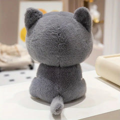 Cuddly Cartoon Cat Plush Toy - Soft Polyester Stuffed Animal Companion, Perfect for Room Decor & Birthday Gifts, Black/Grey