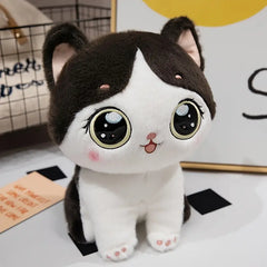 Cuddly Cartoon Cat Plush Toy - Soft Polyester Stuffed Animal Companion, Perfect for Room Decor & Birthday Gifts, Black/Grey