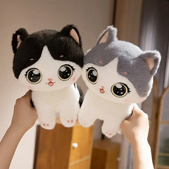 Cuddly Cartoon Cat Plush Toy - Soft Polyester Stuffed Animal Companion, Perfect for Room Decor & Birthday Gifts, Black/Grey