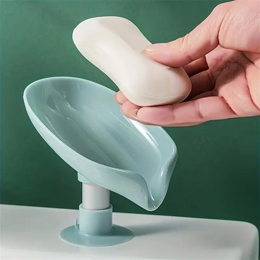 1/2pcs Leaf Shape Soap Box Drain Soap Holder Bathroom Accessories Suction Cup Soap Dish Tray Soap Dish For Bathroom Soap Container, Bathroom Organizers & Storage