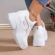 Women's Solid Color Casual Sneakers, Lace Up Soft Sole Platform Sporty Trainers, Heightening Low-top Trendy Shoes