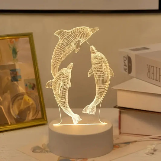 3D Dolphin LED Night Light - USB Powered Warm Light Single Color with Switch Button, Home Decor Gift, Electronic Components Included,, Operating Voltage ≤36V