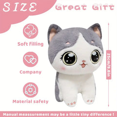 Cuddly Cartoon Cat Plush Toy - Soft Polyester Stuffed Animal Companion, Perfect for Room Decor & Birthday Gifts, Black/Grey