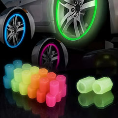 4pcs Glow-in-the-Dark Valve Stem Caps for Cars & Bikes - Fit, Waterproof PVC Tire Valve Covers, Decorative Auto Accessories