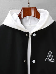 Plus Size Men's Letter "A" Print Raglan Baseball Jacket Oversized Fashion Band Collar Contrast Collar Jacket For Autumn/winter, Men's Clothing