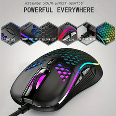 Wired USB Gaming Mouse With Heat Dissipation Lightweight Wired LED Gaming Mouse Honeycomb Design 7200dpi Ergonomic Optical 6 Buttons Gaming Mice For Computer Laptop