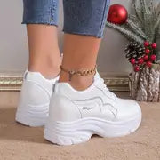 Women's Solid Color Casual Sneakers, Lace Up Soft Sole Platform Sporty Trainers, Heightening Low-top Trendy Shoes