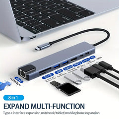 8-in-1 USB C Hub Multiport Adapter, USB-C Hub with 4K Output, 100W Power Delivery, USB 3.0 5Gdps Port, SD/TF Card Reader Adpater, Compatible for MacBook Pro, XPS, Chromebook and More