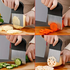 Stainless Steel Crinkle Cutter - Versatile Wavy Slicer for Fruits, Vegetables & Salads - Durable Kitchen Gadget for Perfect French Fries & Carrot Sticks