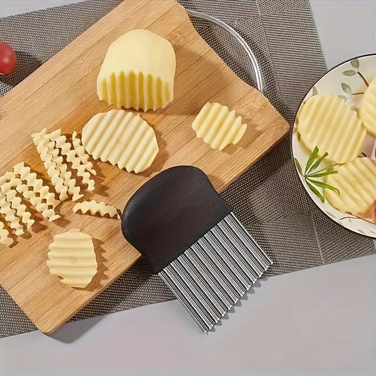 Stainless Steel Crinkle Cutter - Versatile Wavy Slicer for Fruits, Vegetables & Salads - Durable Kitchen Gadget for Perfect French Fries & Carrot Sticks