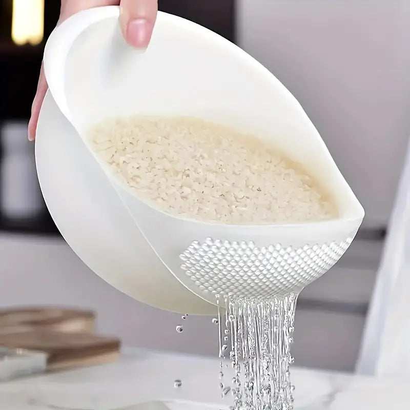 Versatile Rice Washing Bowl with Easy-Drain Strainer - Food-Safe Plastic, Perfect for Healthy Meal Prep & Kitchen Efficiency