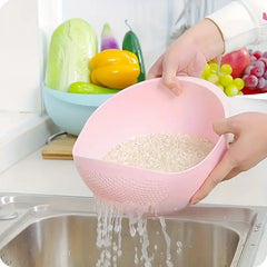 Versatile Rice Washing Bowl with Easy-Drain Strainer - Food-Safe Plastic, Perfect for Healthy Meal Prep & Kitchen Efficiency