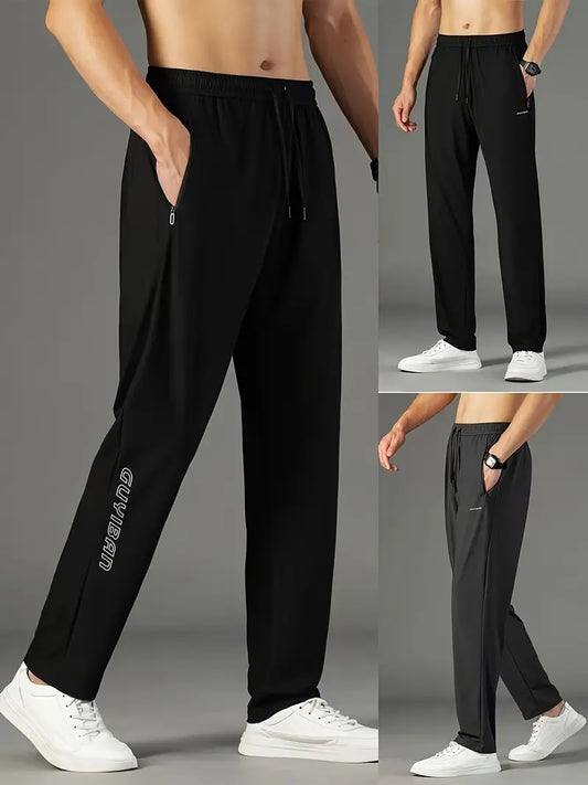 Men's Casual Solid Color Drawstring Sports Pants, Lightweight Comfy Pants For Sport & Casual Wear