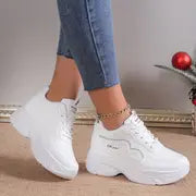 Women's Solid Color Casual Sneakers, Lace Up Soft Sole Platform Sporty Trainers, Heightening Low-top Trendy Shoes