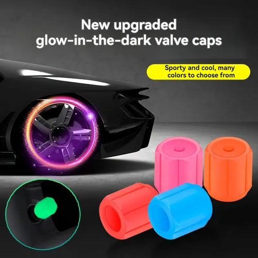 4pcs Glow-in-the-Dark Valve Stem Caps for Cars & Bikes - Fit, Waterproof PVC Tire Valve Covers, Decorative Auto Accessories