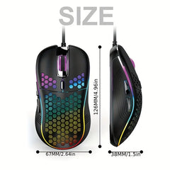 Wired USB Gaming Mouse With Heat Dissipation Lightweight Wired LED Gaming Mouse Honeycomb Design 7200dpi Ergonomic Optical 6 Buttons Gaming Mice For Computer Laptop