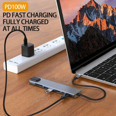 8-in-1 USB C Hub Multiport Adapter, USB-C Hub with 4K Output, 100W Power Delivery, USB 3.0 5Gdps Port, SD/TF Card Reader Adpater, Compatible for MacBook Pro, XPS, Chromebook and More