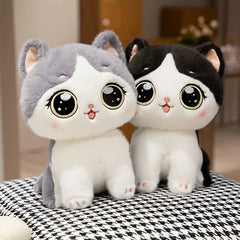 Cuddly Cartoon Cat Plush Toy - Soft Polyester Stuffed Animal Companion, Perfect for Room Decor & Birthday Gifts, Black/Grey