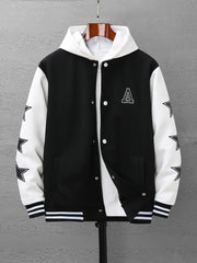 Plus Size Men's Letter "A" Print Raglan Baseball Jacket Oversized Fashion Band Collar Contrast Collar Jacket For Autumn/winter, Men's Clothing