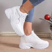 Women's Solid Color Casual Sneakers, Lace Up Soft Sole Platform Sporty Trainers, Heightening Low-top Trendy Shoes